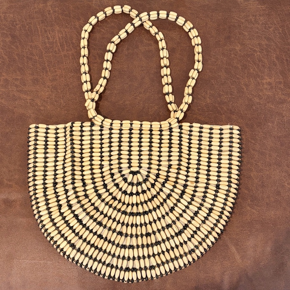 Rachel Ashwell Beaded Semi-Circle Tote Bag - Natural/Black - Picture 3 of 11